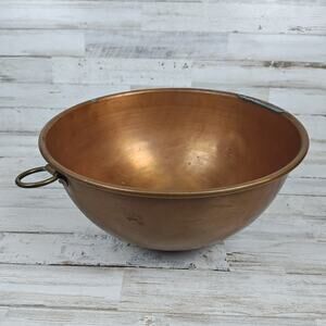 Vintage Large 12" Diameter 6" Tall Copper Bowl With Hanging Hook